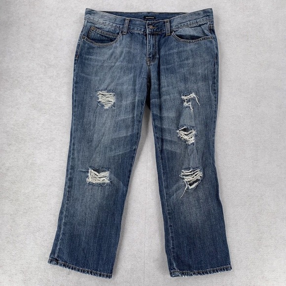 Womens I Love Ronson Medium Wash Bootcut Distressed Cropped Denim Jeans Size 10 - Picture 1 of 10